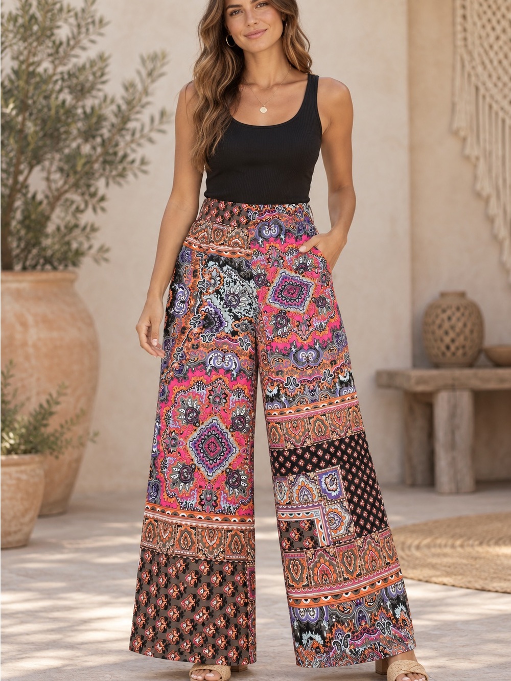 Chico's Multicolor Patchwork Wide-Leg Pants (080567) ☮️ ☀️